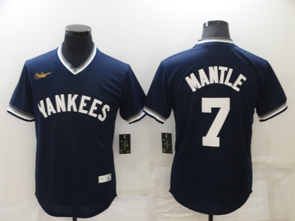 Men's New York Yankees #7 Mickey Mantle Navy Stitched Baseball Jersey - Click Image to Close